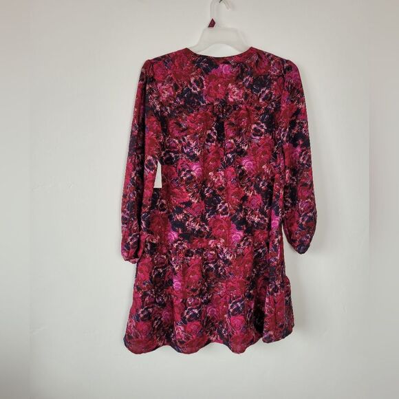 NEW Time & Tru Tiered Mini Dress Red Floral Paisley Boho Cottage Fairy Peasant - Picture 9 of 10